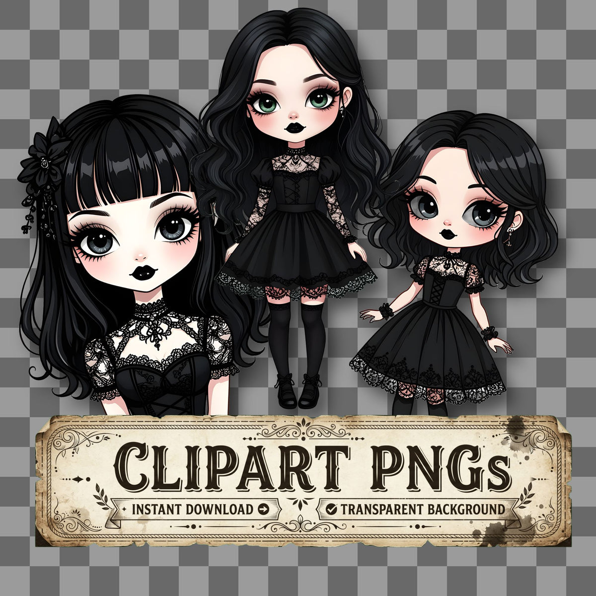 Chibi Goth Girl Clipart Pngs