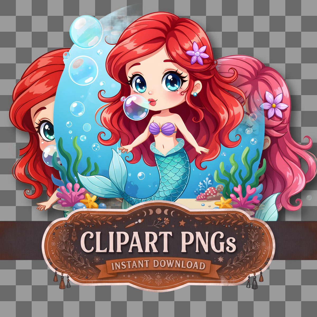 Chibi Mermaid Blowing Bubbles Clipart Pngs