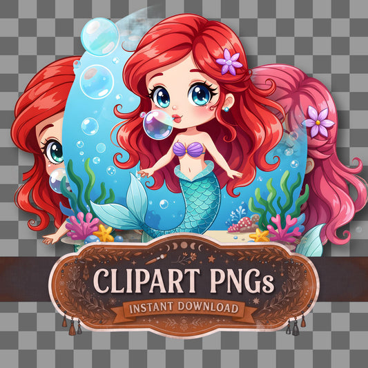 Chibi Mermaid Blowing Bubbles Clipart Pngs
