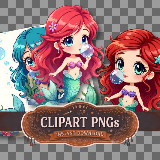 Chibi Mermaid Blowing Bubbles Clipart Pngs