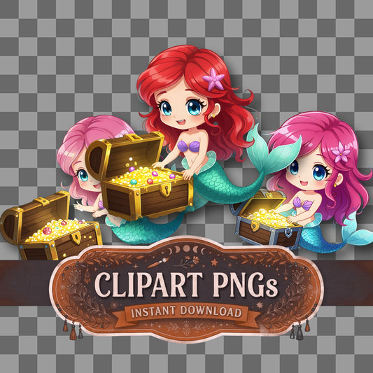 Chibi Mermaid Discovering Clipart Pngs