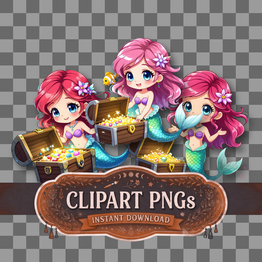 Chibi Mermaid Discovering Clipart Pngs