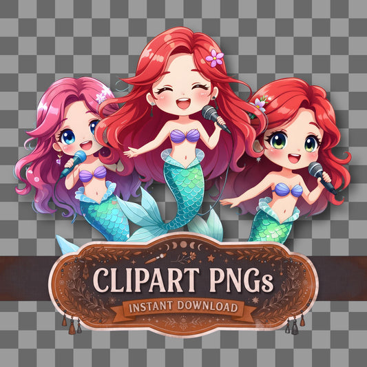 Chibi Mermaid Singing Clipart Pngs