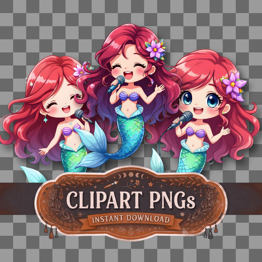 Chibi Mermaid Singing Clipart Pngs
