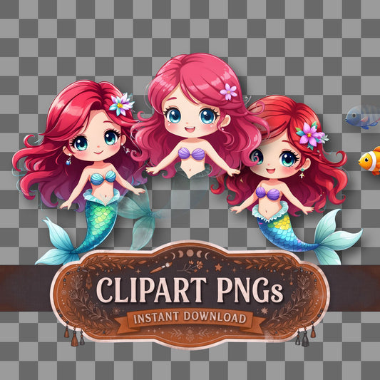 Chibi Mermaid Swimming Clipart Pngs
