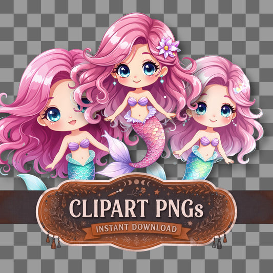 Chibi Mermaidflowing Clipart Pngs