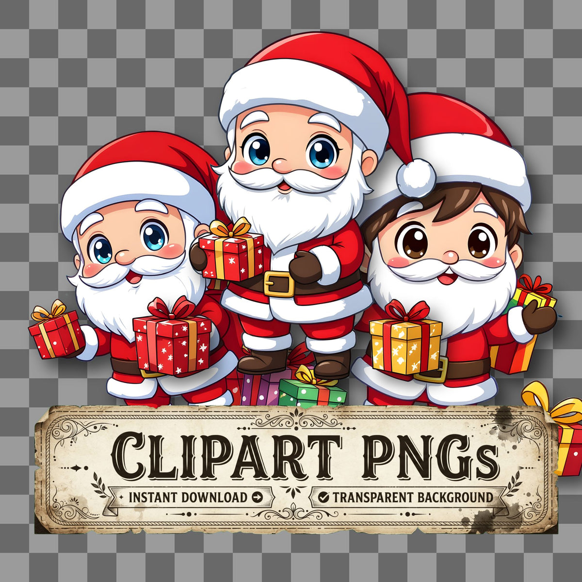 Chibi Santa Delivering Presents Clipart Pngs