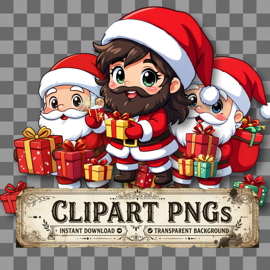 Chibi Santa Delivering Presents Clipart Pngs