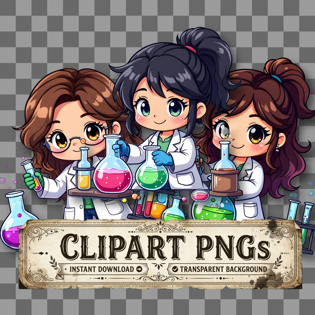 Chibi Scientist Mixing Potions Clipart Pngs
