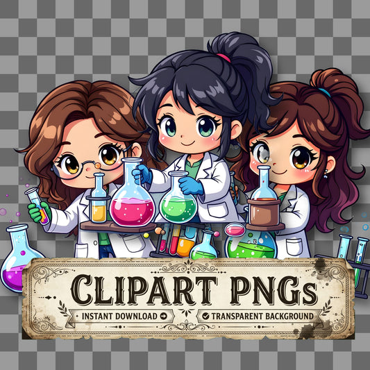 Chibi Scientist Mixing Potions Clipart Pngs