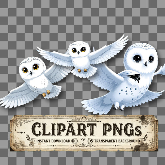 Chibi Snowy Owl Flying Clipart Pngs