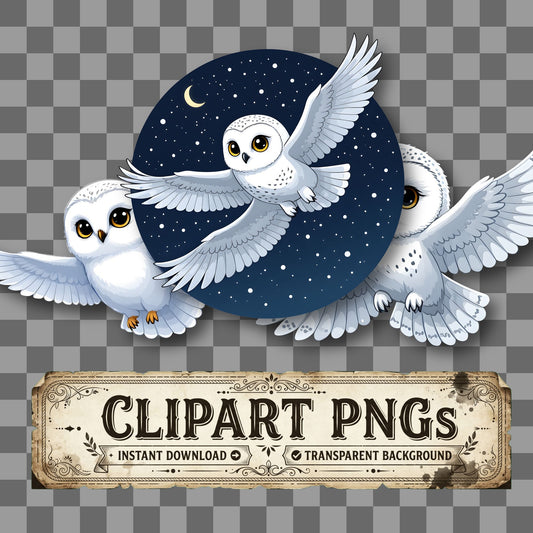 Chibi Snowy Owl Flying Clipart Pngs