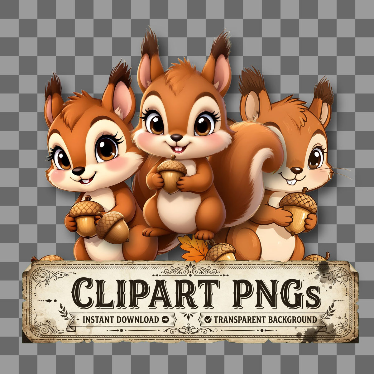 Chibi Squirrelacorns Clipart Pngs