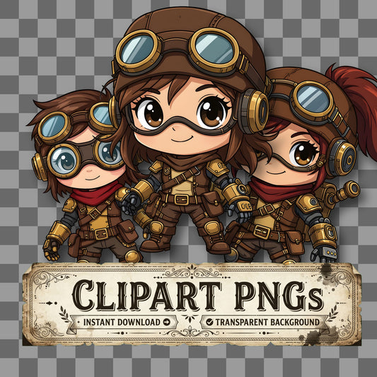 Chibi Steampunk Adventurer Clipart Pngs