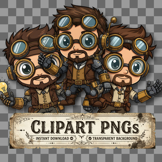 Chibi Steampunk Manventor Clipart Pngs