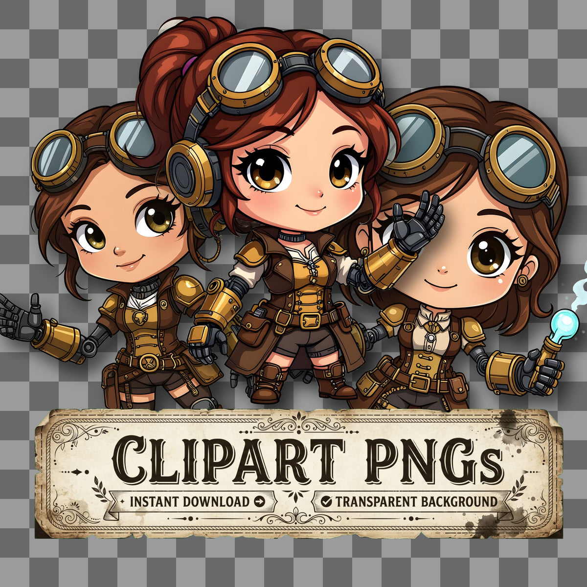 Chibi Steampunk Womanventor Clipart Pngs