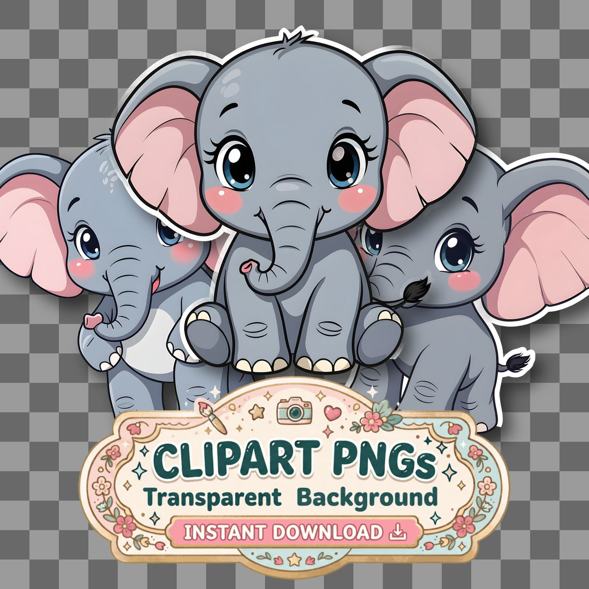 Chibi Style Elephant Clipart Pngs