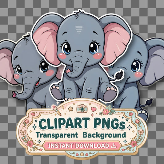 Chibi Style Elephant Clipart Pngs
