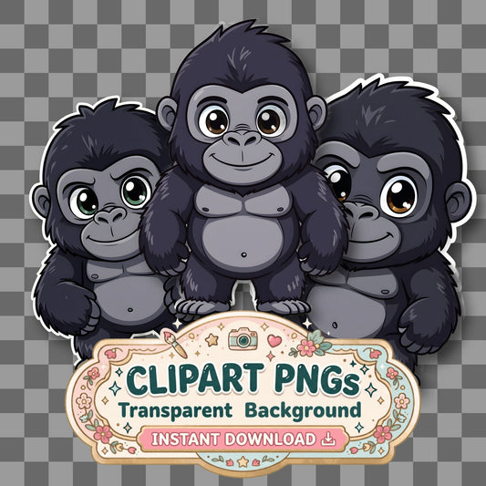 Chibi Style Gorilla Clipart Pngs