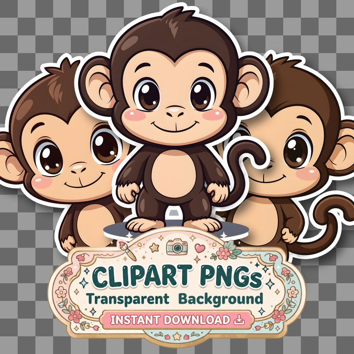 Chibi Style Monkey Clipart Pngs