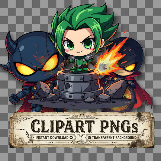 Chibi Villain Building Doomsday kawaii clipart with transparent background, digital download cover