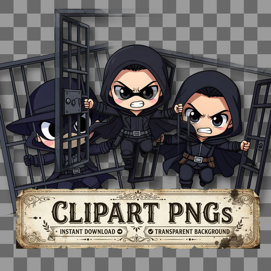 Chibi Villain Escaping kawaii clipart with transparent background, digital download cover
