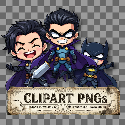 Chibi Villain Gloating Over kawaii clipart with transparent background, digital download cover
