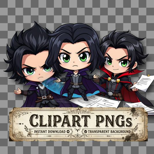 Chibi Villain Plotting kawaii clipart with transparent background, digital download cover