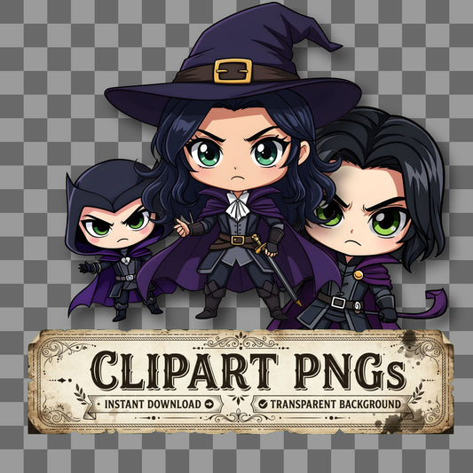 Chibi Villain Plotting kawaii clipart with transparent background, digital download cover