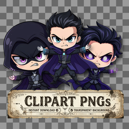 Chibi Villain Using Menacing kawaii clipart with transparent background, digital download cover