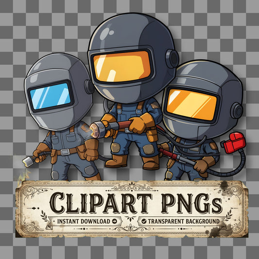 Chibi Welder kawaii clipart with transparent background, digital download cover