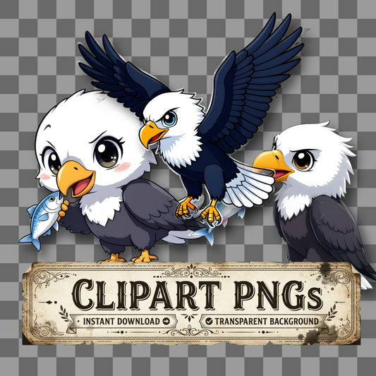 Chibi White Bellied Sea Eagle kawaii clipart with transparent background, digital download cover