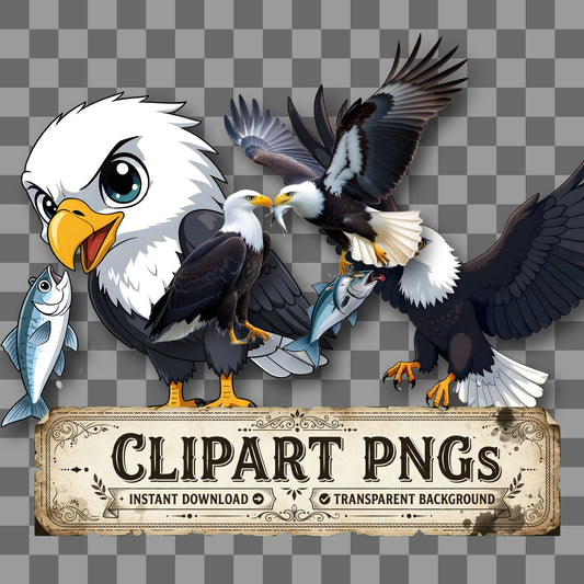Chibi White Bellied Sea Eagle kawaii clipart with transparent background, digital download cover