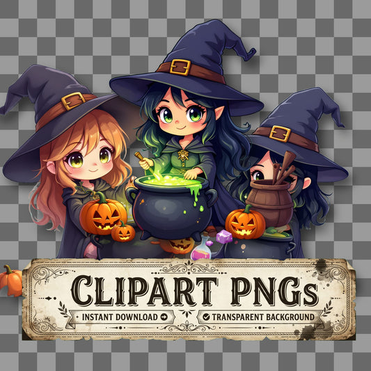 Chibi Witch Brewing Clipart Pngs