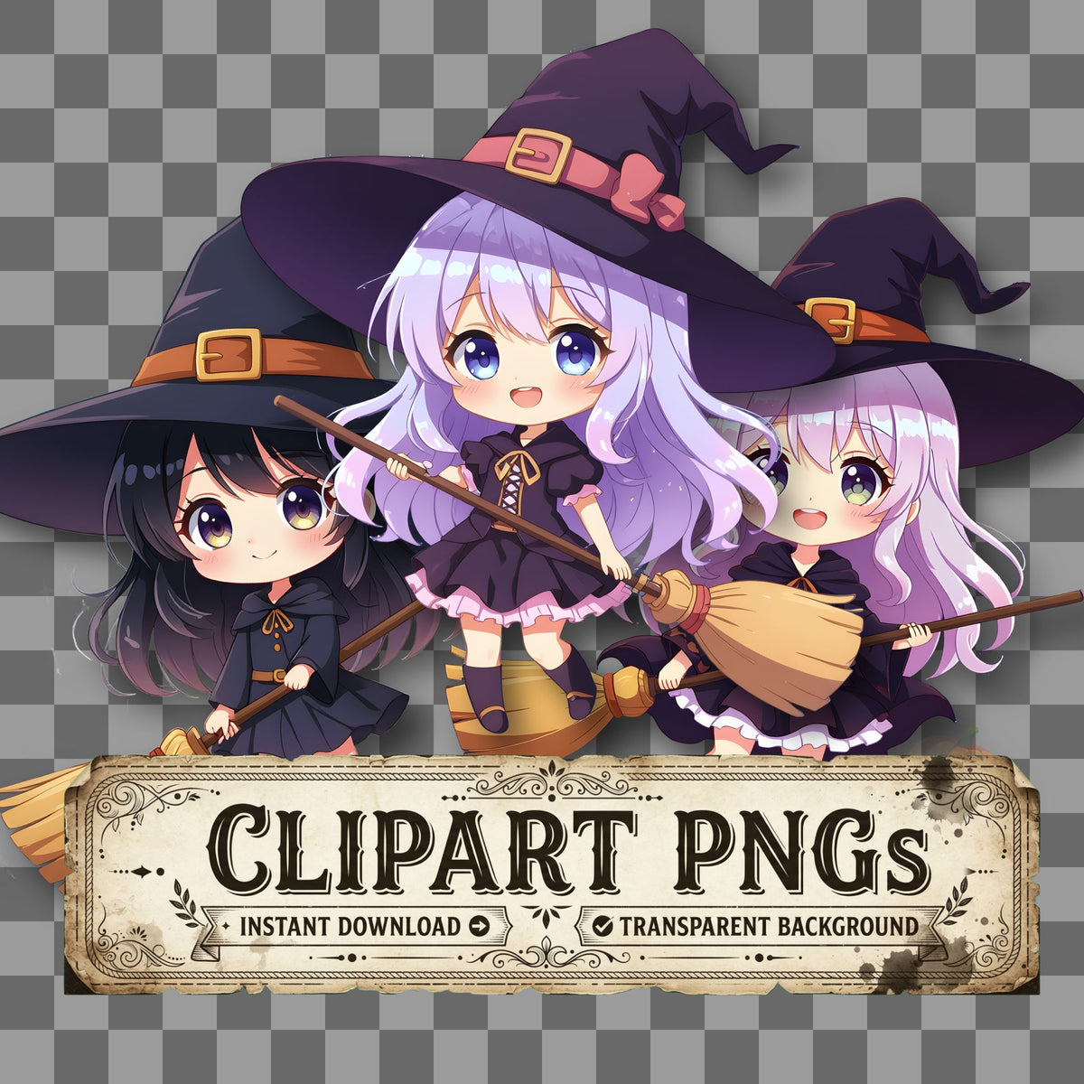 Chibi Witch Girl Clipart Pngs
