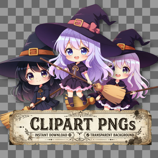 Chibi Witch Girl Clipart Pngs