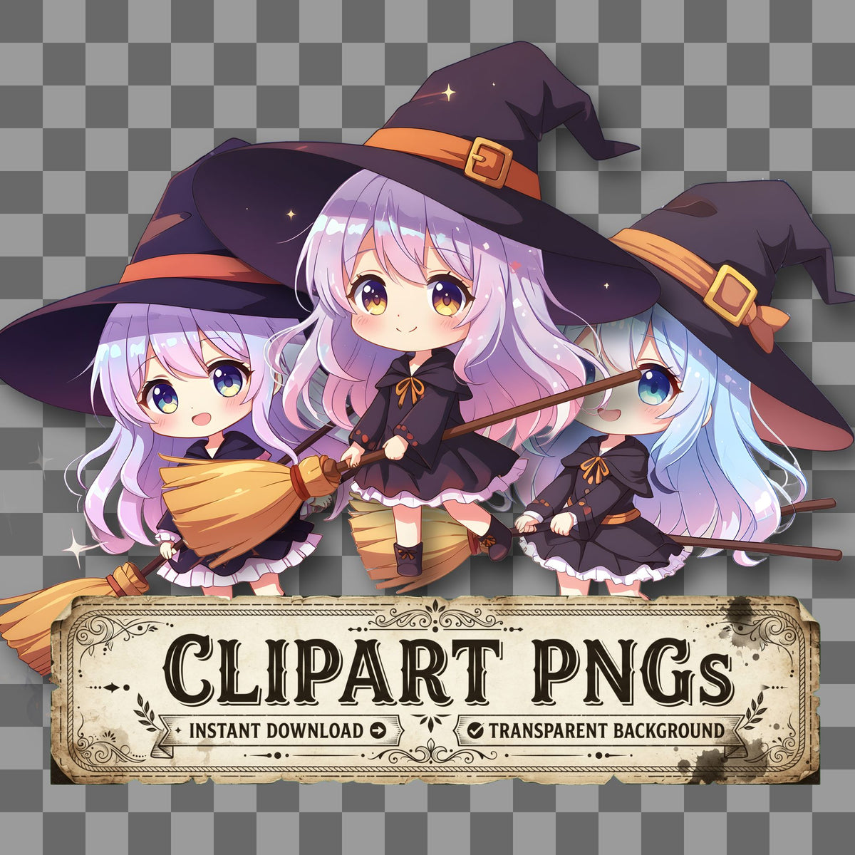 Chibi Witch Girl Clipart Pngs