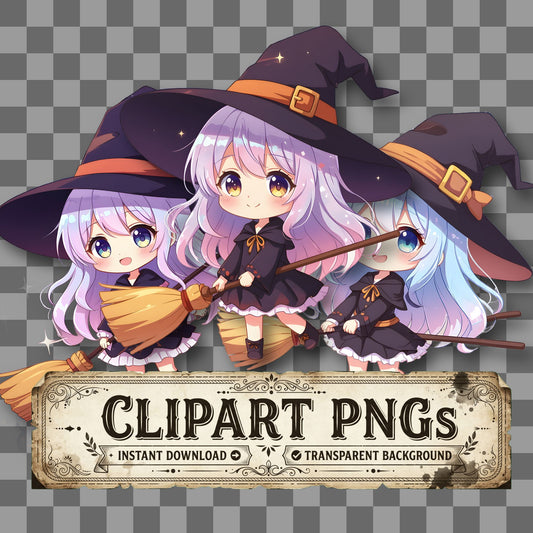 Chibi Witch Girl Clipart Pngs