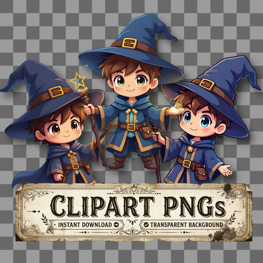Chibi Wizard Boy Clipart Pngs