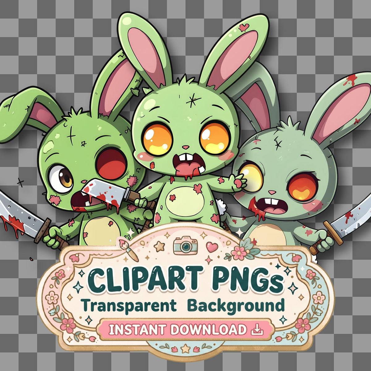 Chibi Zombie Bunny Clipart Pngs