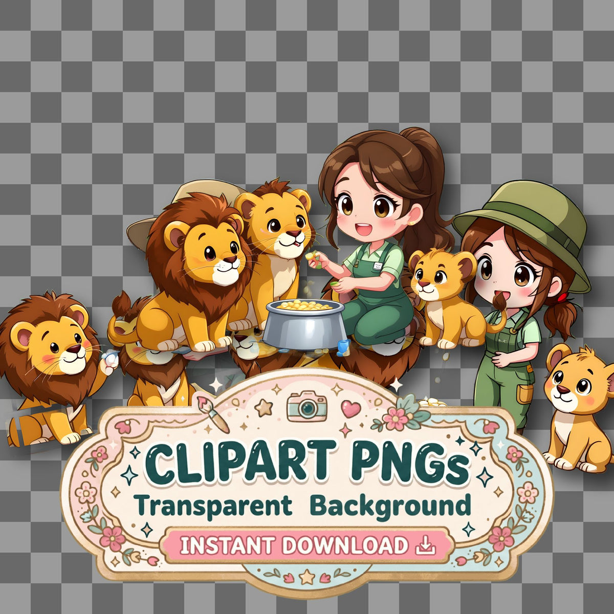 Chibi Zookeeper Feeding Lions Clipart Pngs
