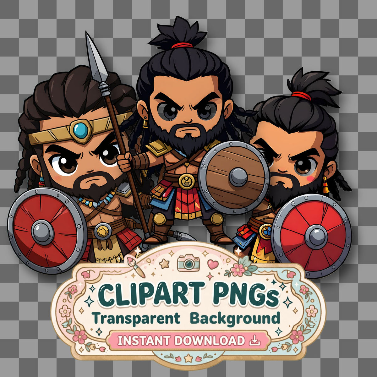 Chibi Zulu Warrior Clipart Pngs