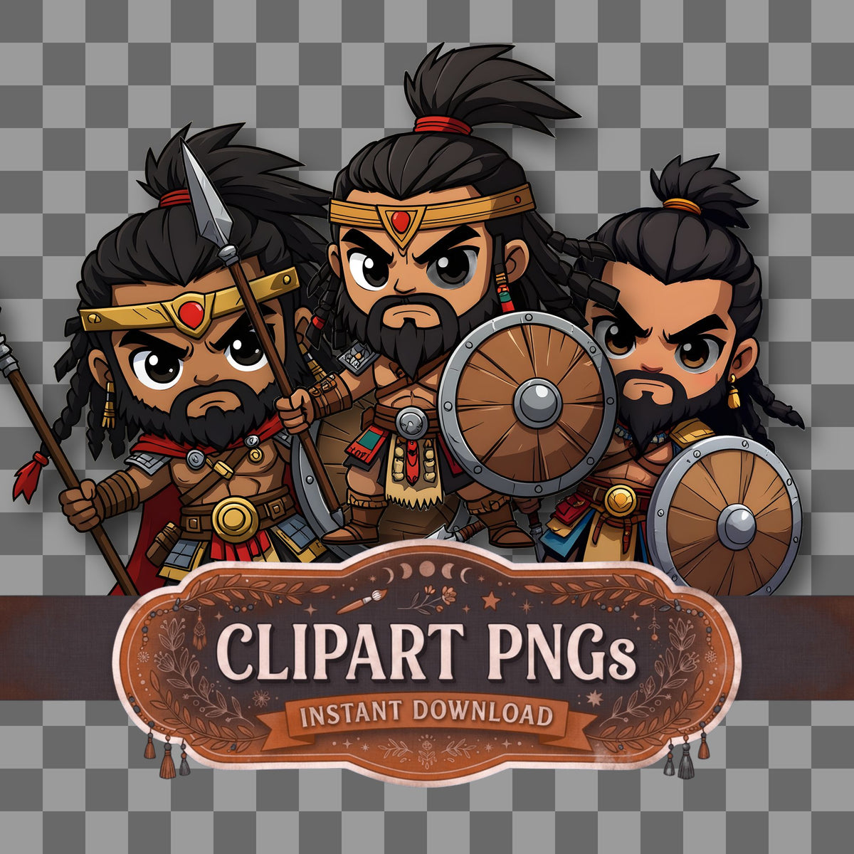 Chibi Zulu Warrior Clipart Pngs