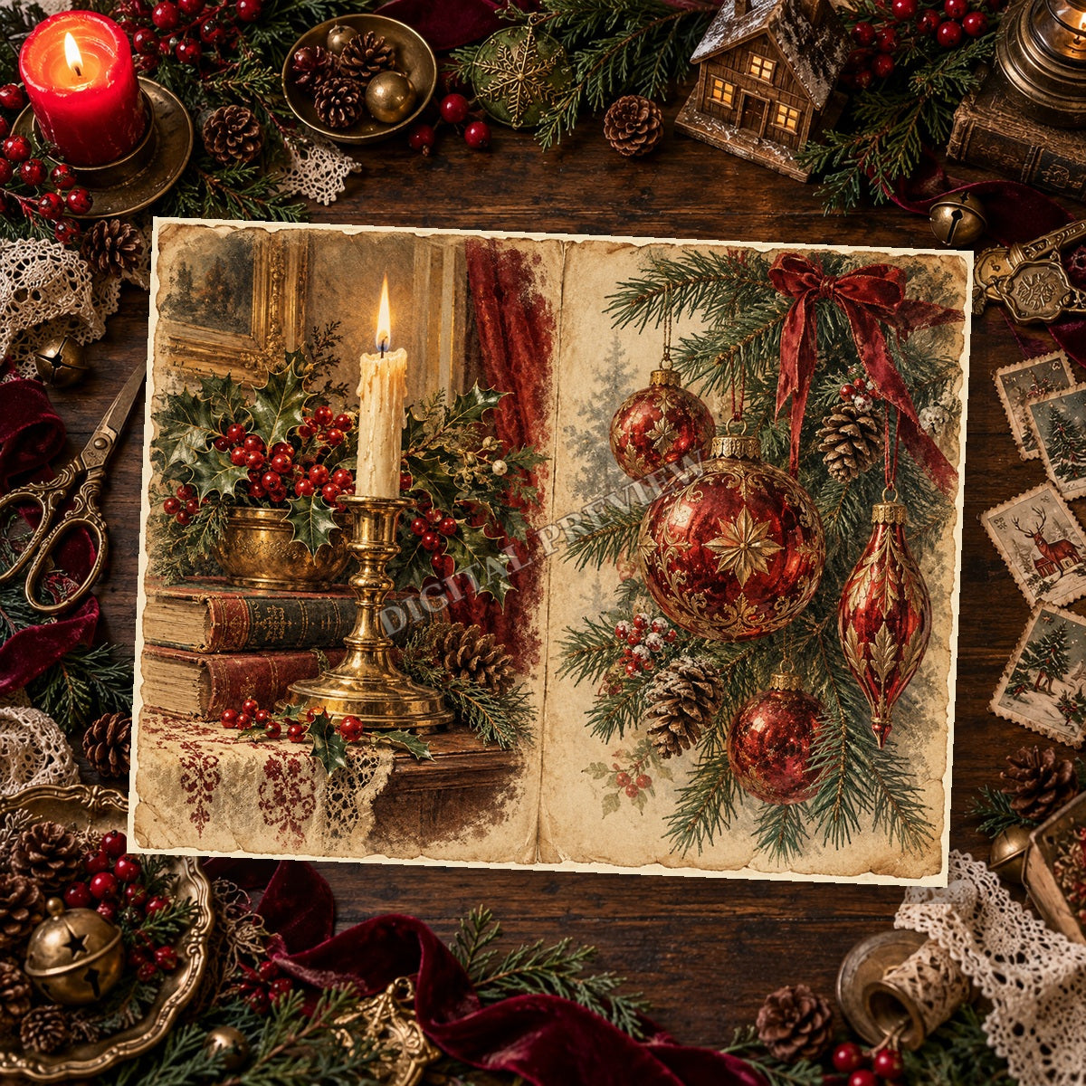 Christmas paper spread styled on a festive craft table, generic watermark