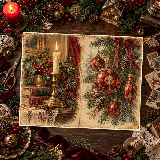 Christmas paper spread styled on a festive craft table, generic watermark