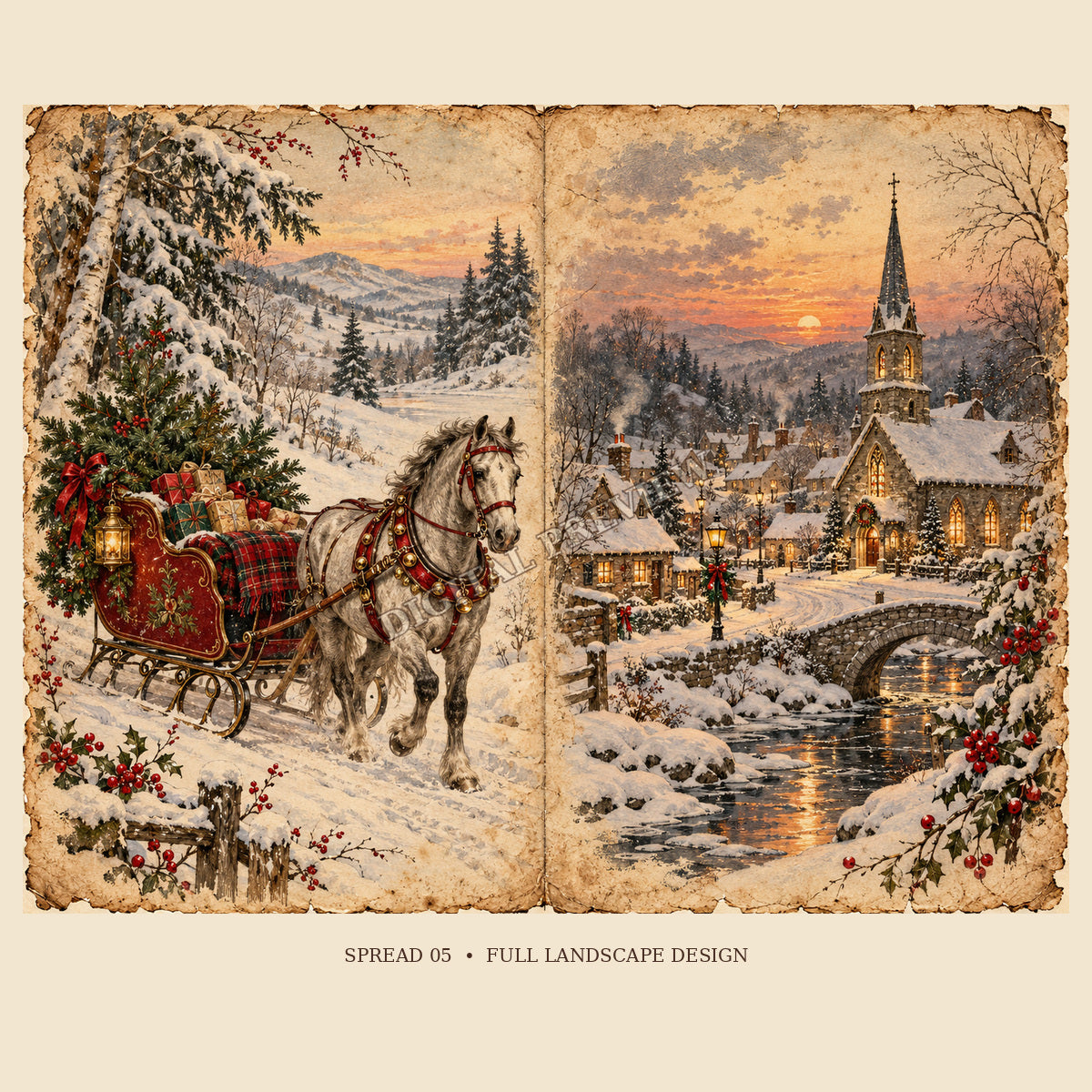 Full view of Christmas double-page spread 5 with generic watermark