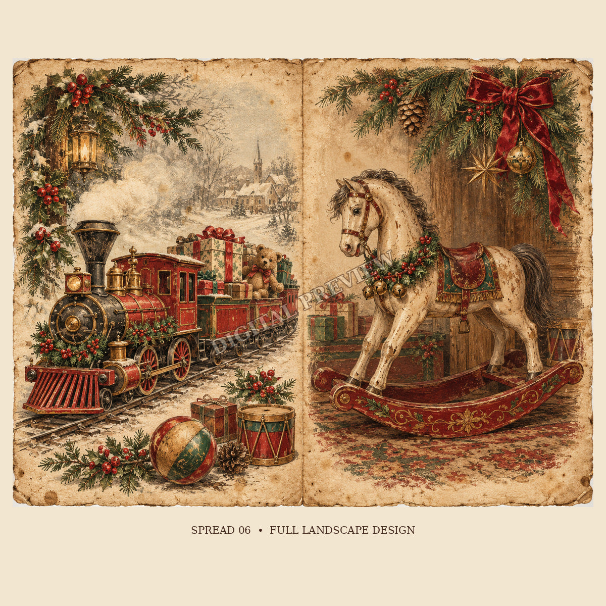 Full view of Christmas double-page spread 6 with generic watermark