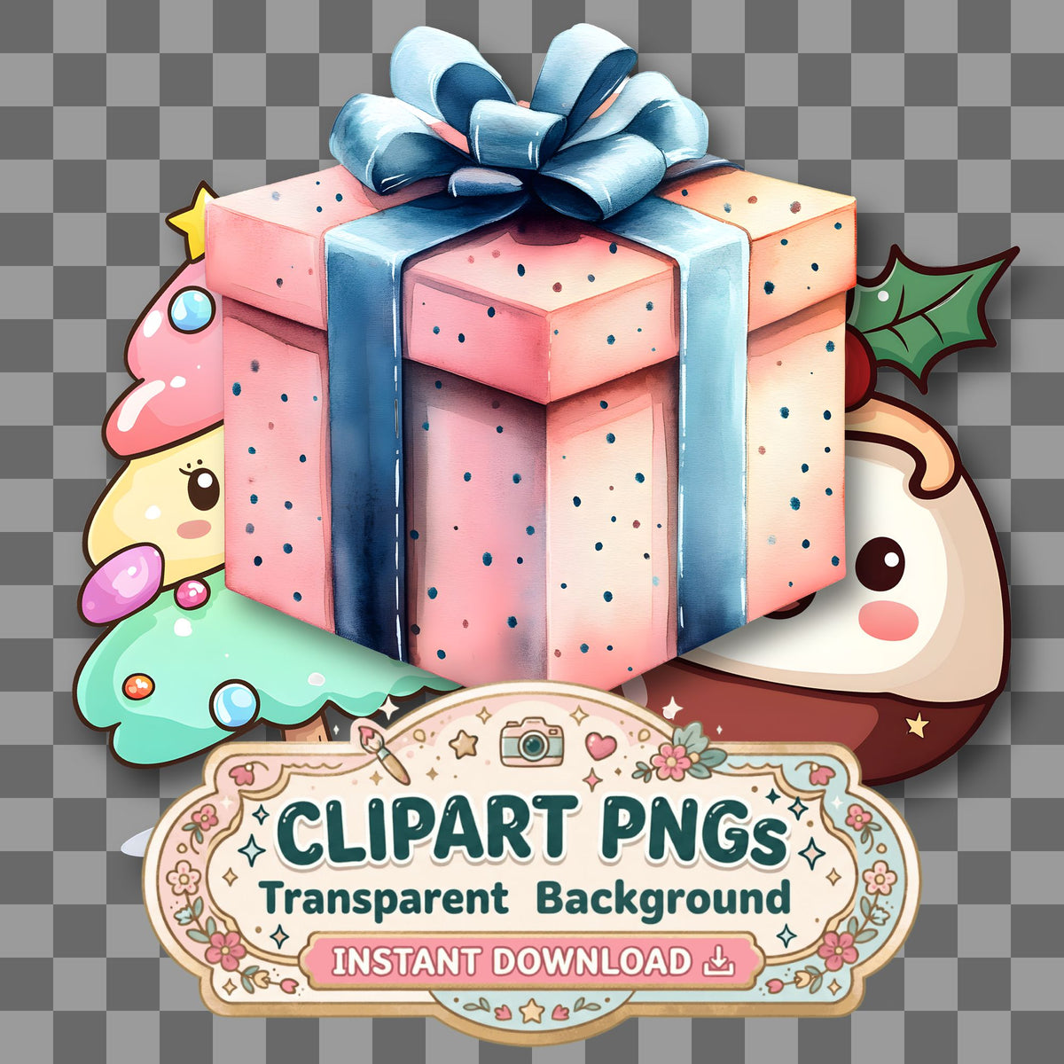 Christmas Kawaii Style Clipart Pngs