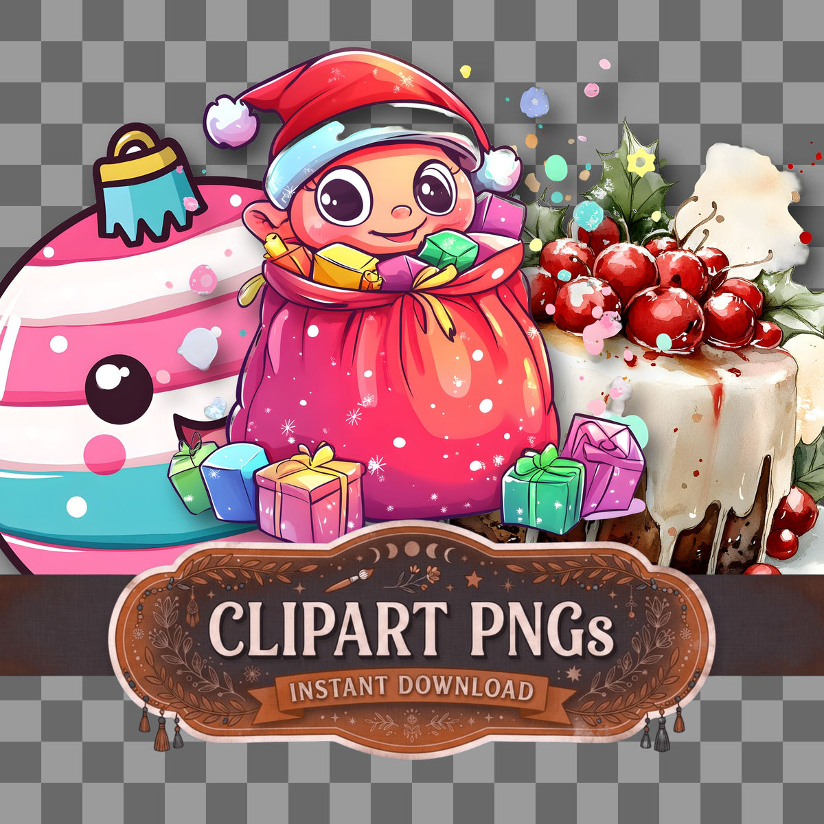 Christmas Kawaii Style Clipart Pngs