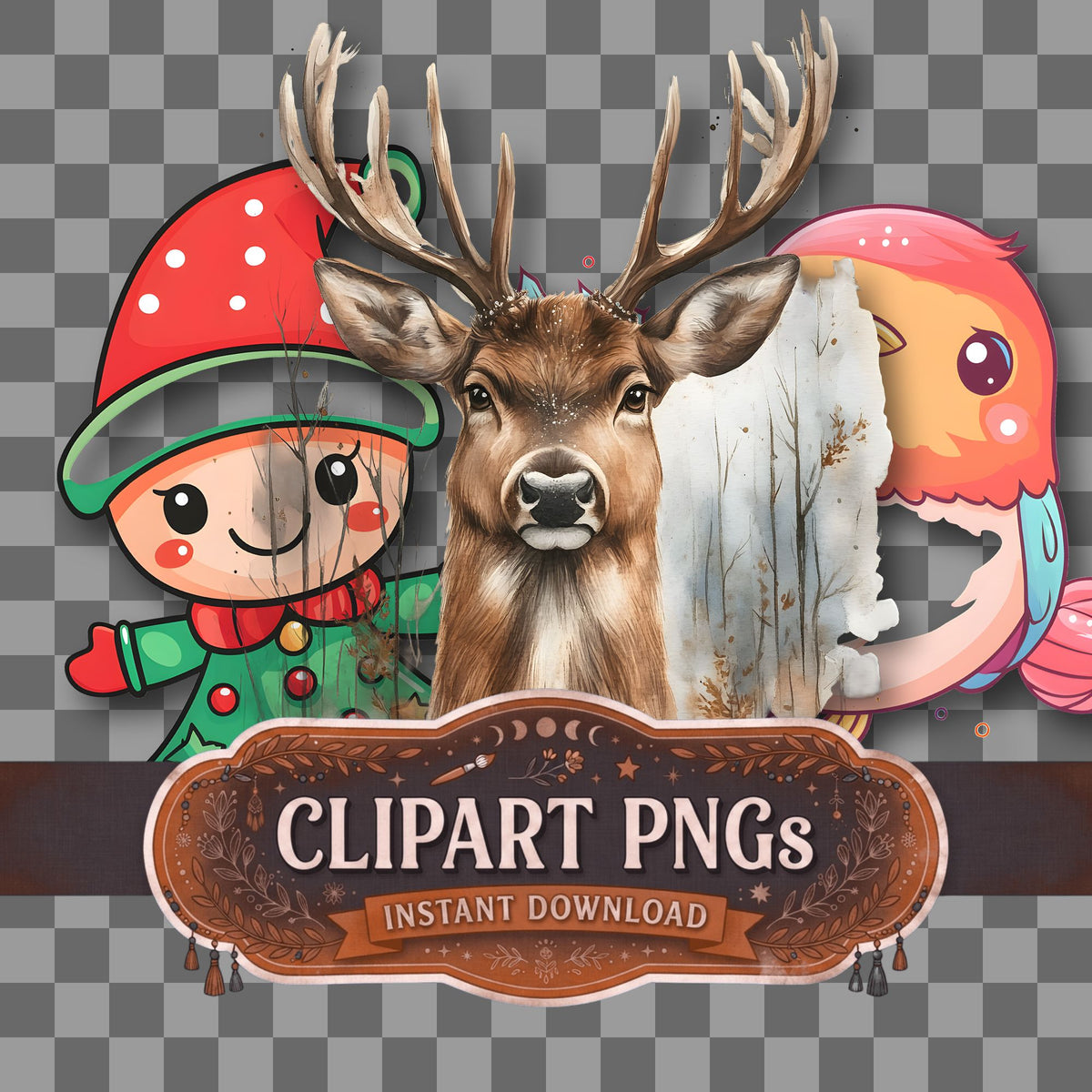 Christmas Kawaii Style Clipart Pngs
